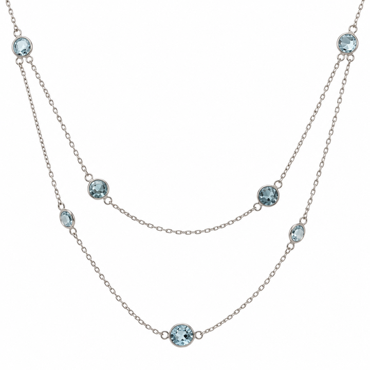 Platinum 9.00 CTW Aquamarine 40-Inch Long Station Necklace