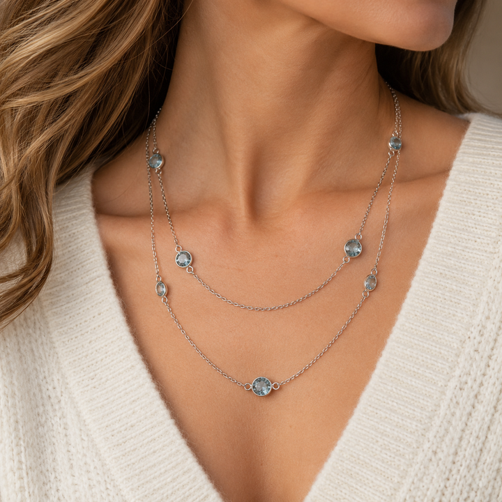 Platinum 9.00 CTW Aquamarine 40-Inch Long Station Necklace