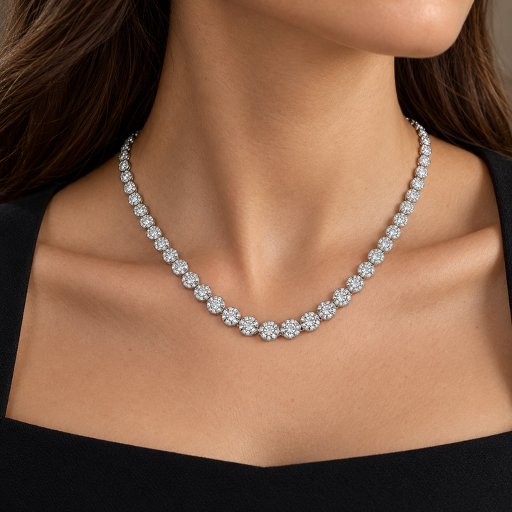 5.50 CTW Diamond 14K White Gold Illusion-Set Tennis Necklace