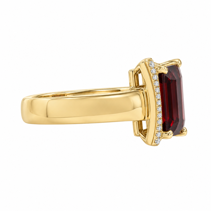 4.00 CT Garnet and 0.14 CTW Diamond 14K Yellow Gold Emerald-Cut Halo Ring