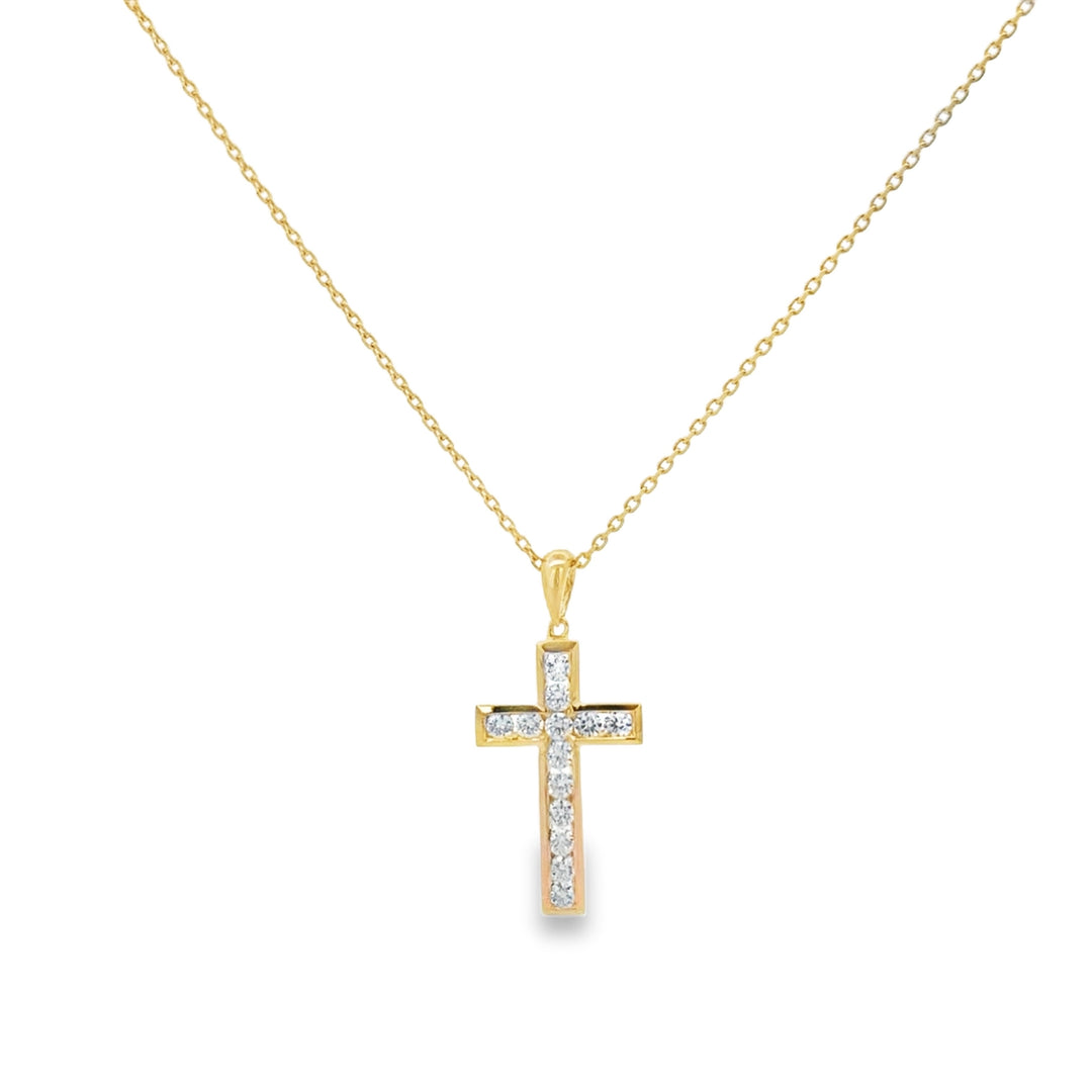 0.44 CTW Diamond 18K Yellow Gold Channel-Set Cross Pendant Necklace