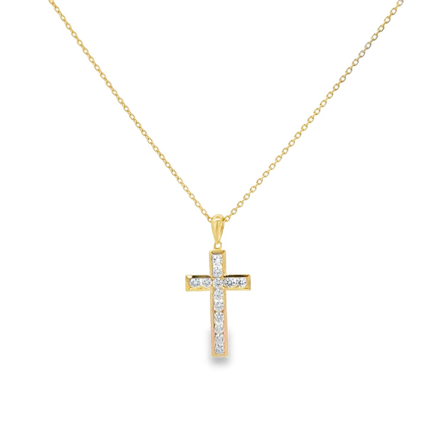 0.44 CTW Diamond 18K Yellow Gold Channel-Set Cross Pendant Necklace
