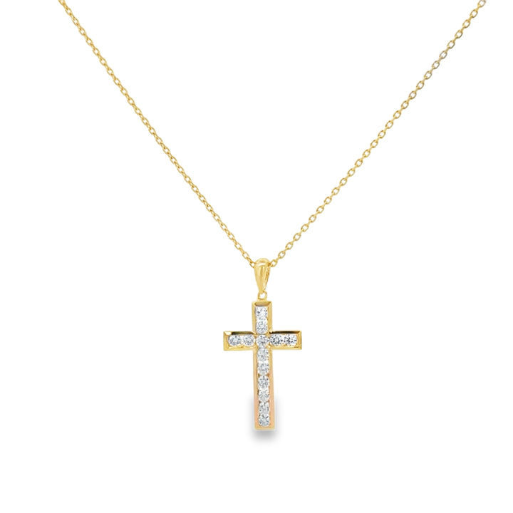 0.44 CTW Diamond 18K Yellow Gold Channel-Set Cross Pendant Necklace