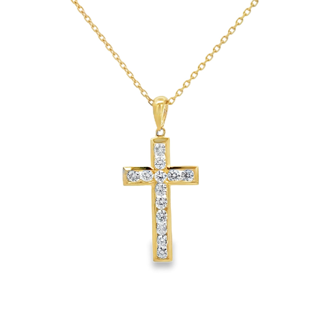 0.44 CTW Diamond 18K Yellow Gold Channel-Set Cross Pendant Necklace