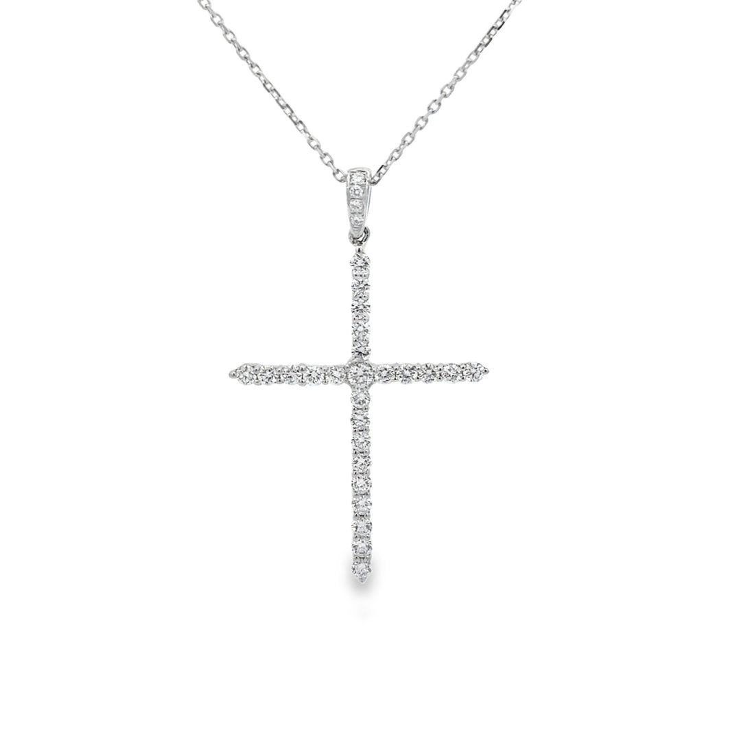 0.66 CTW Diamond 18K White Gold Large Cross Pendant Necklace