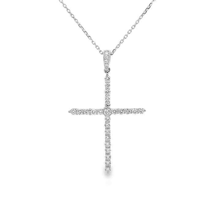 0.66 CTW Diamond 18K White Gold Large Cross Pendant Necklace