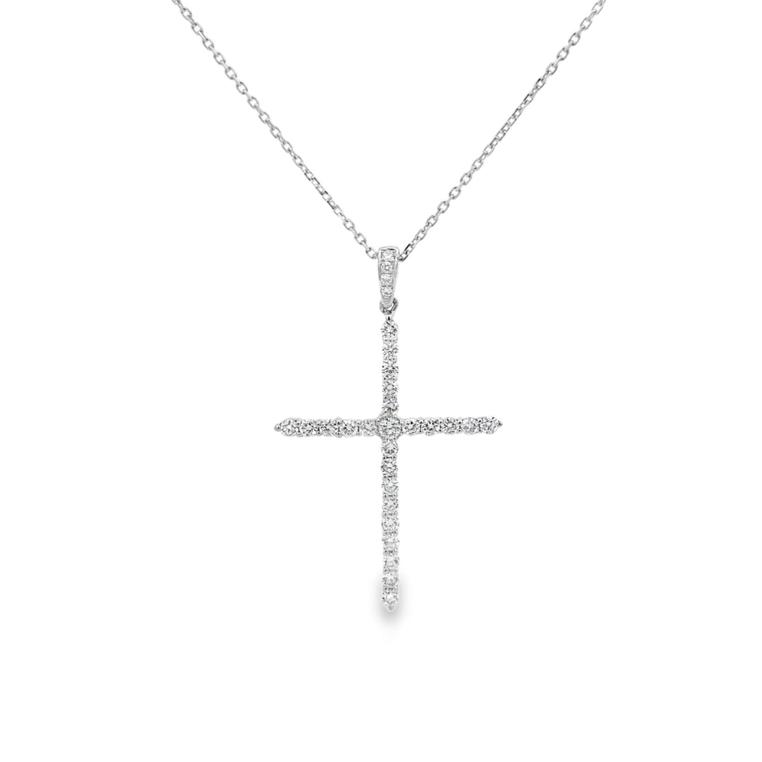 0.66 CTW Diamond 18K White Gold Large Cross Pendant Necklace
