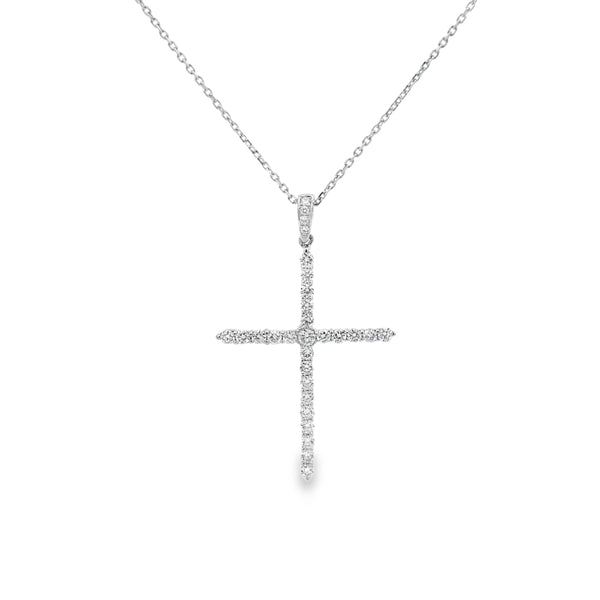 0.66 CTW Diamond 18K White Gold Large Cross Pendant Necklace