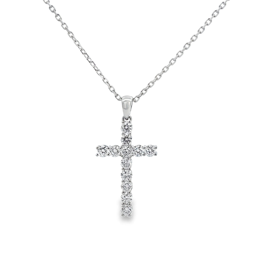 0.69 CTW Diamond 18K White Gold Cross Pendant Necklace