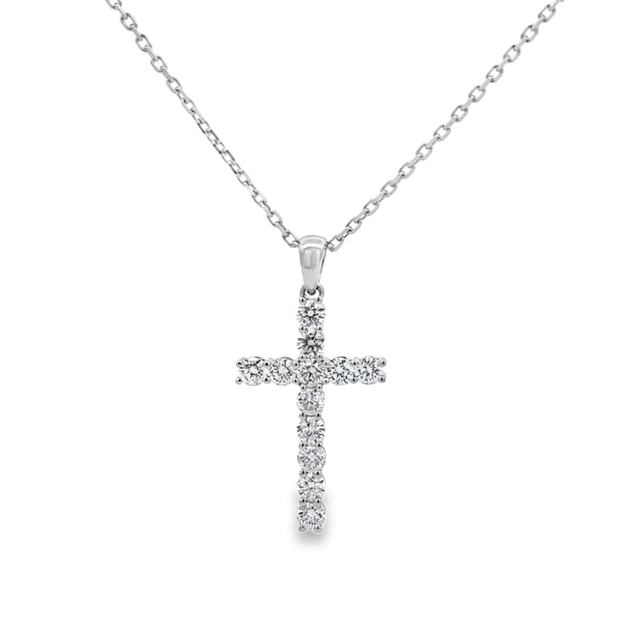0.69 CTW Diamond 18K White Gold Cross Pendant Necklace