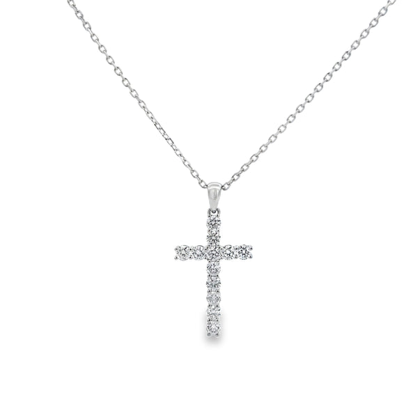 0.69 CTW Diamond 18K White Gold Cross Pendant Necklace