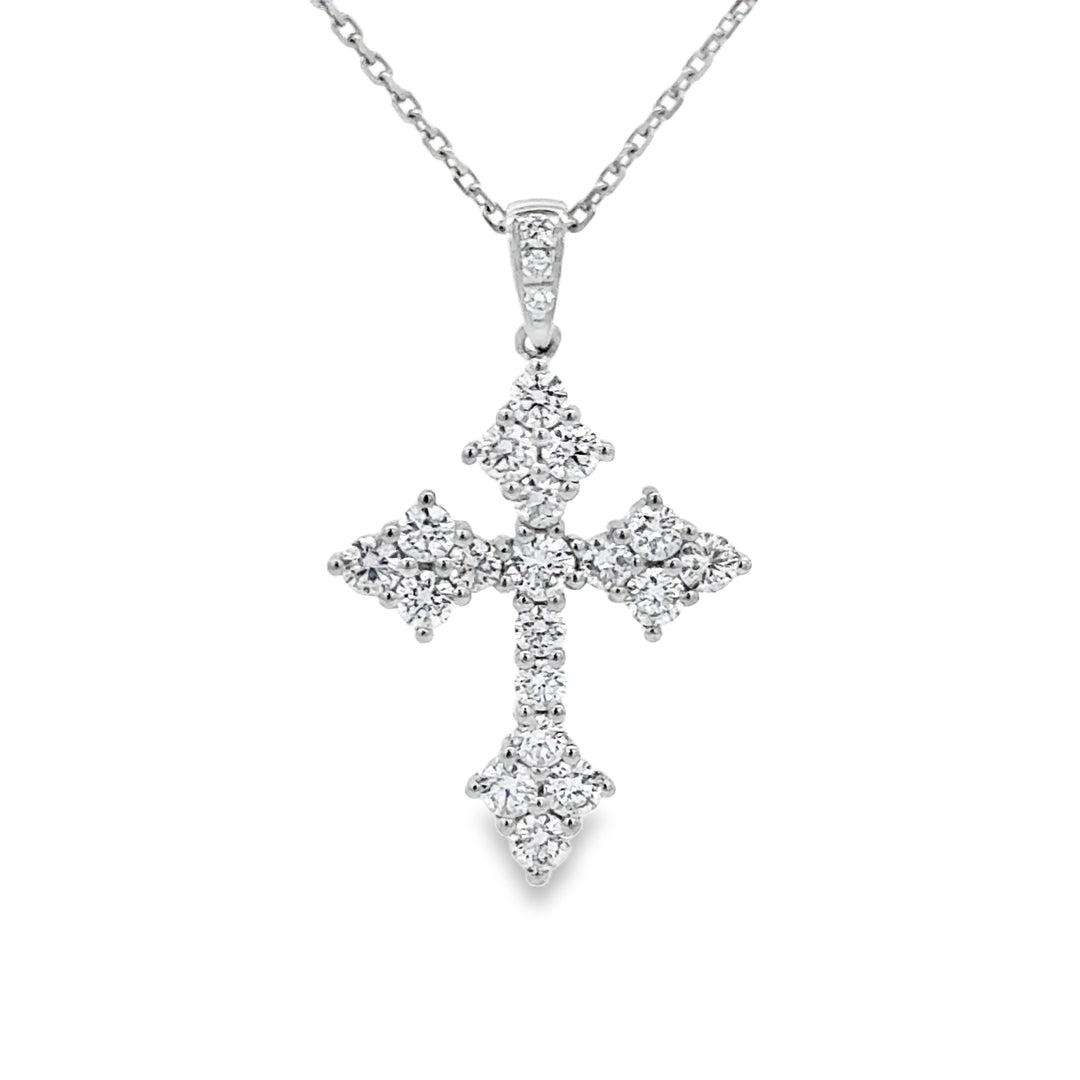 0.84 CTW Diamond 18K White Gold Gothic Cross Pendant Necklace