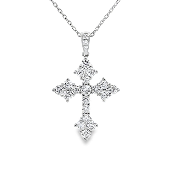 0.84 CTW Diamond 18K White Gold Gothic Cross Pendant Necklace