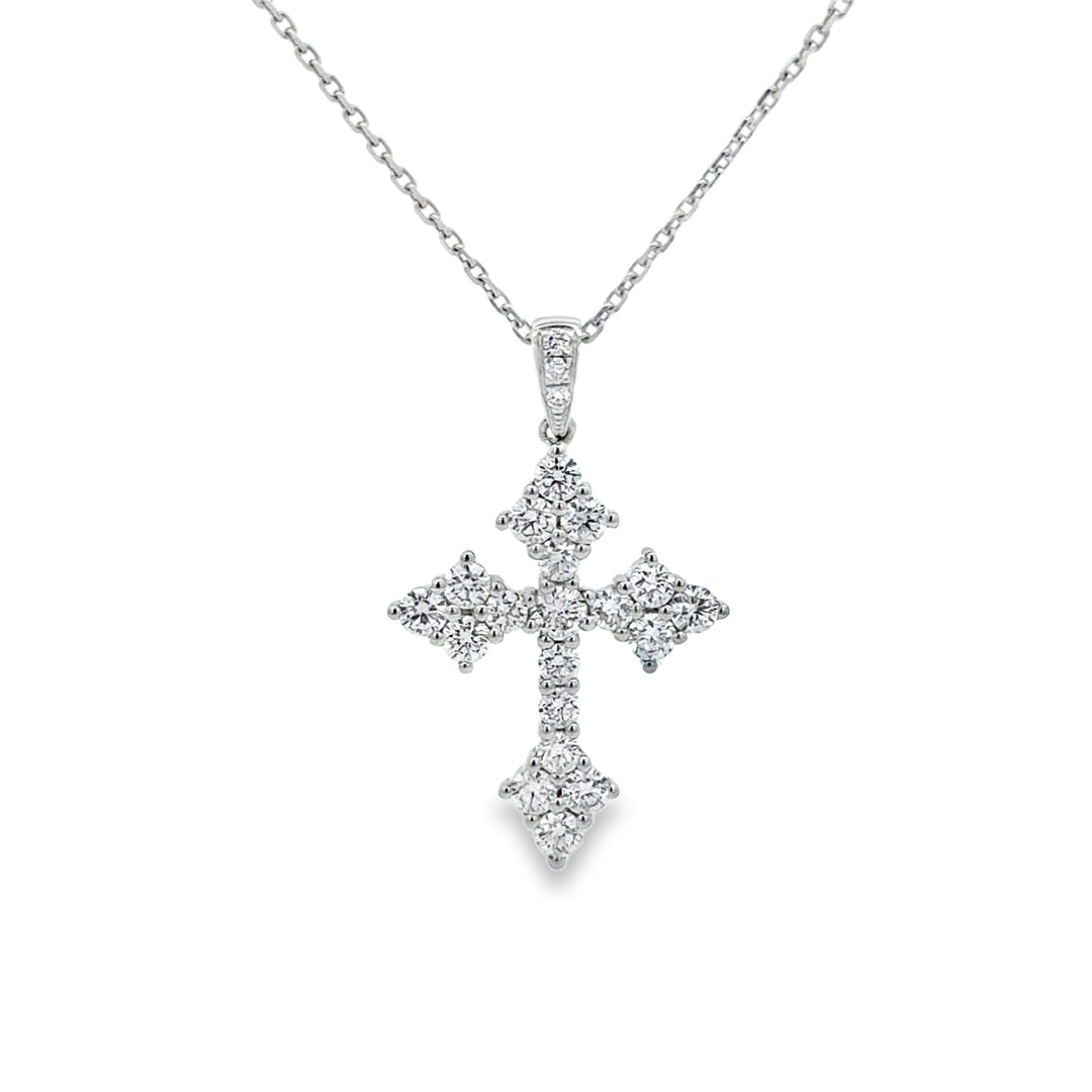 0.84 CTW Diamond 18K White Gold Gothic Cross Pendant Necklace
