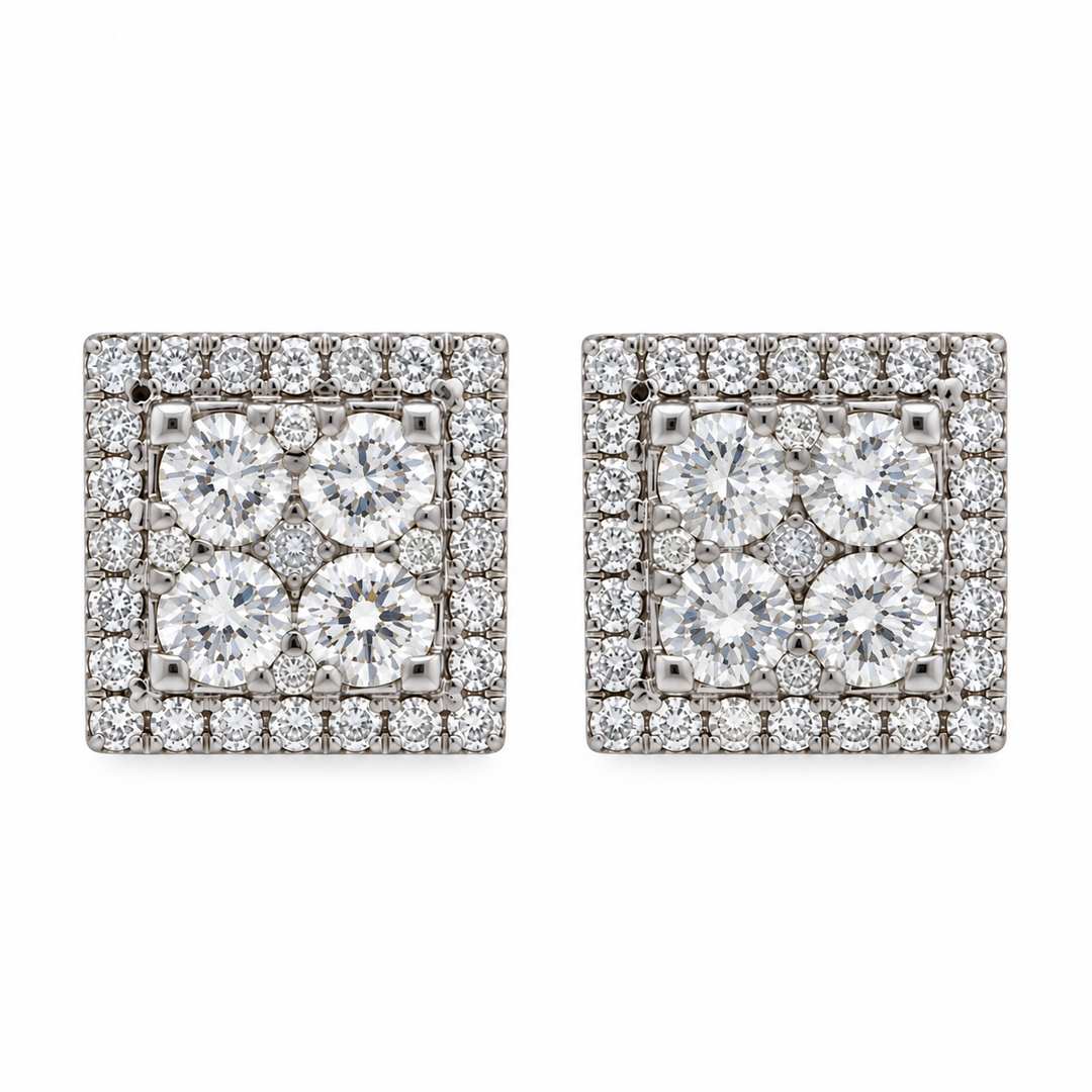 1.35 CTW Diamond 14K White Gold Square Pavé Stud Earrings
