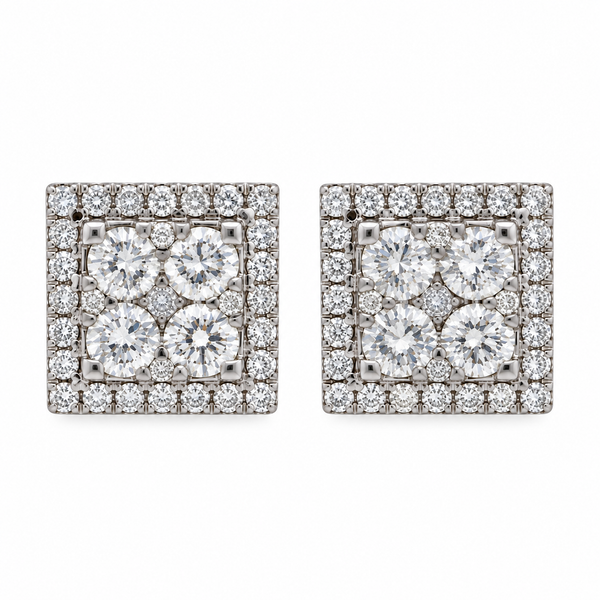 1.35 CTW Diamond 14K White Gold Square Pavé Stud Earrings
