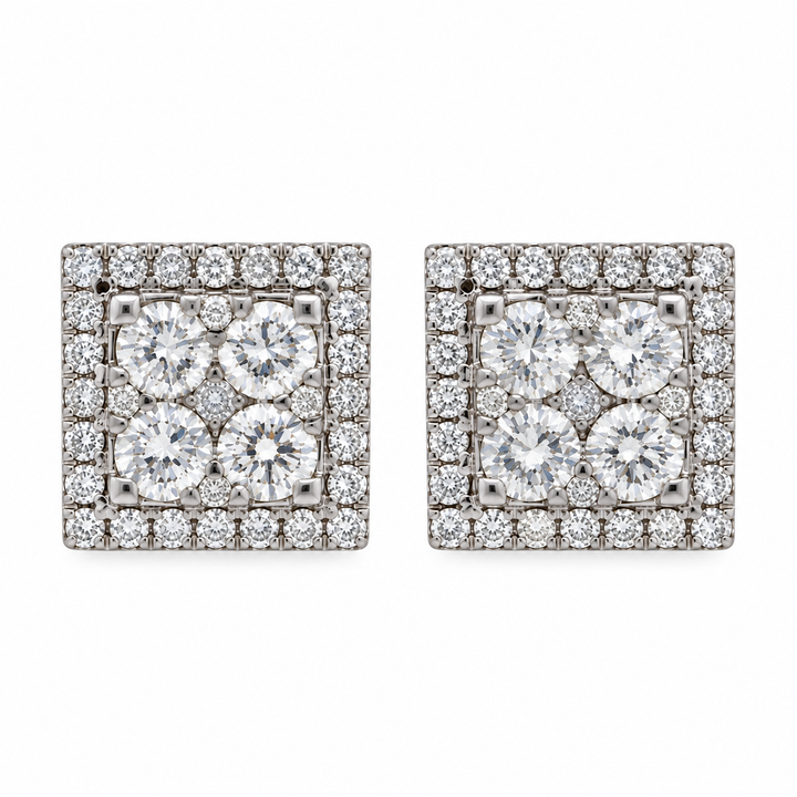 1.35 CTW Diamond 14K White Gold Square Pavé Stud Earrings