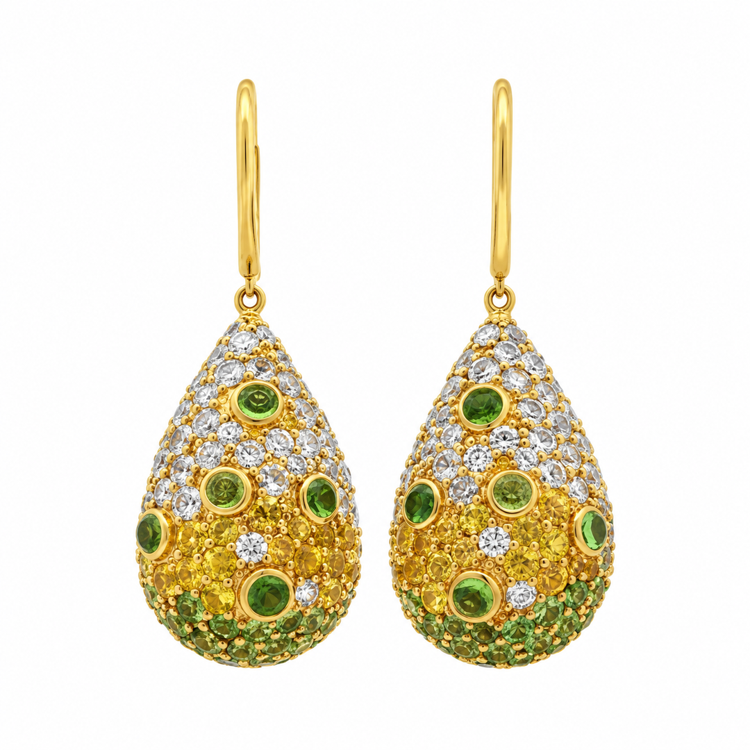 Pre-Owned Robert Sparks Green & Yellow Sapphire and Diamond 14K Yellow Gold Teardrop Earrings