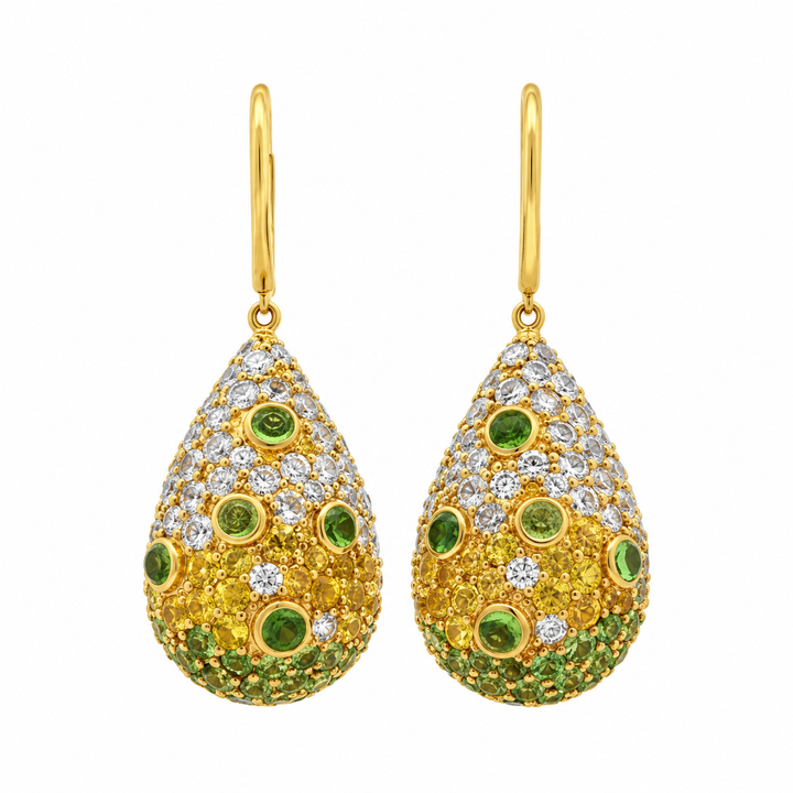 Pre-Owned Robert Sparks Green &amp; Yellow Sapphire and Diamond 14K Yellow Gold Teardrop Earrings