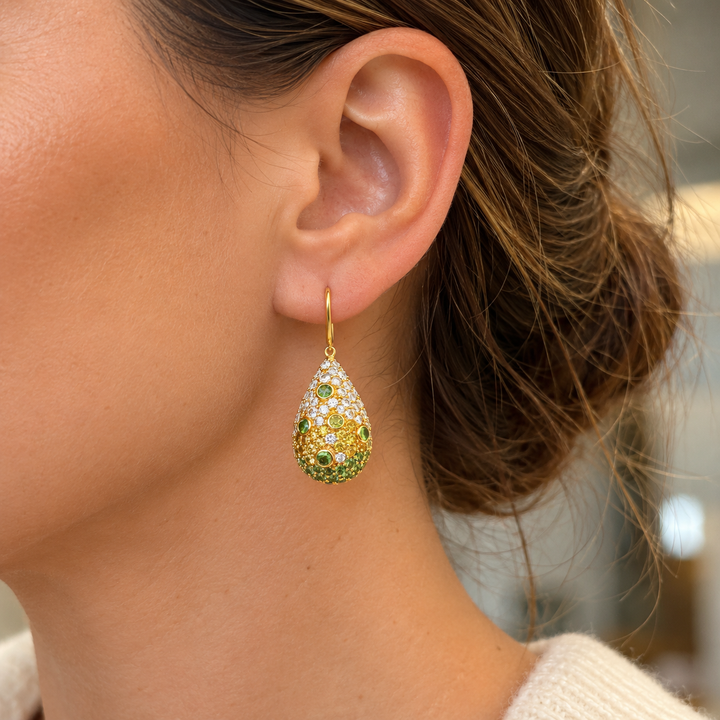 Pre-Owned Robert Sparks Green &amp; Yellow Sapphire and Diamond 14K Yellow Gold Teardrop Earrings