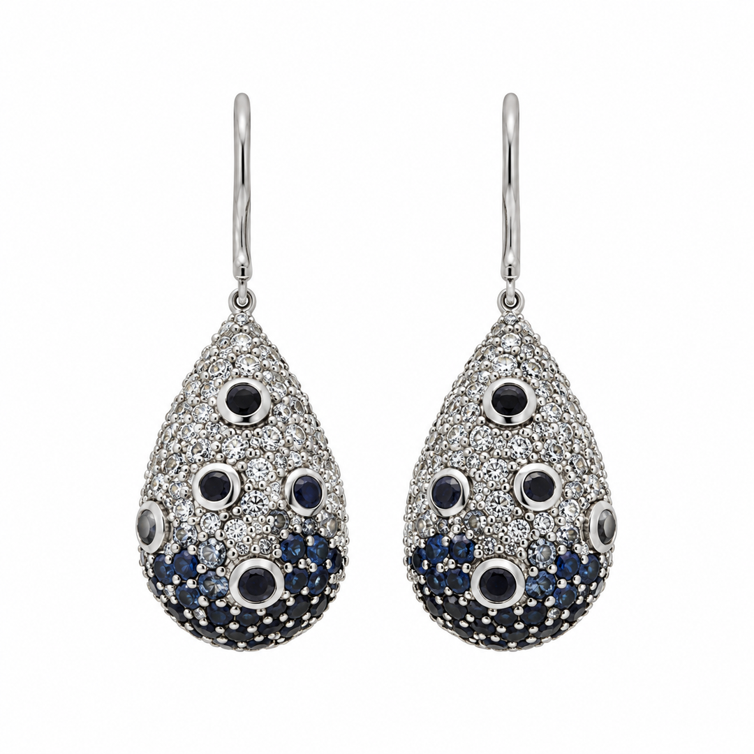Pre-Owned Robert Sparks 16.00 CTW Multicolor Blue Sapphire and 0.70 CTW Diamond 14K White Gold Teardrop Earrings