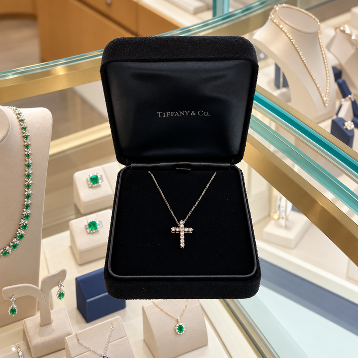 Pre-Owned Tiffany &amp; Co. 0.48 CTW Diamond Platinum Cross Pendant Necklace