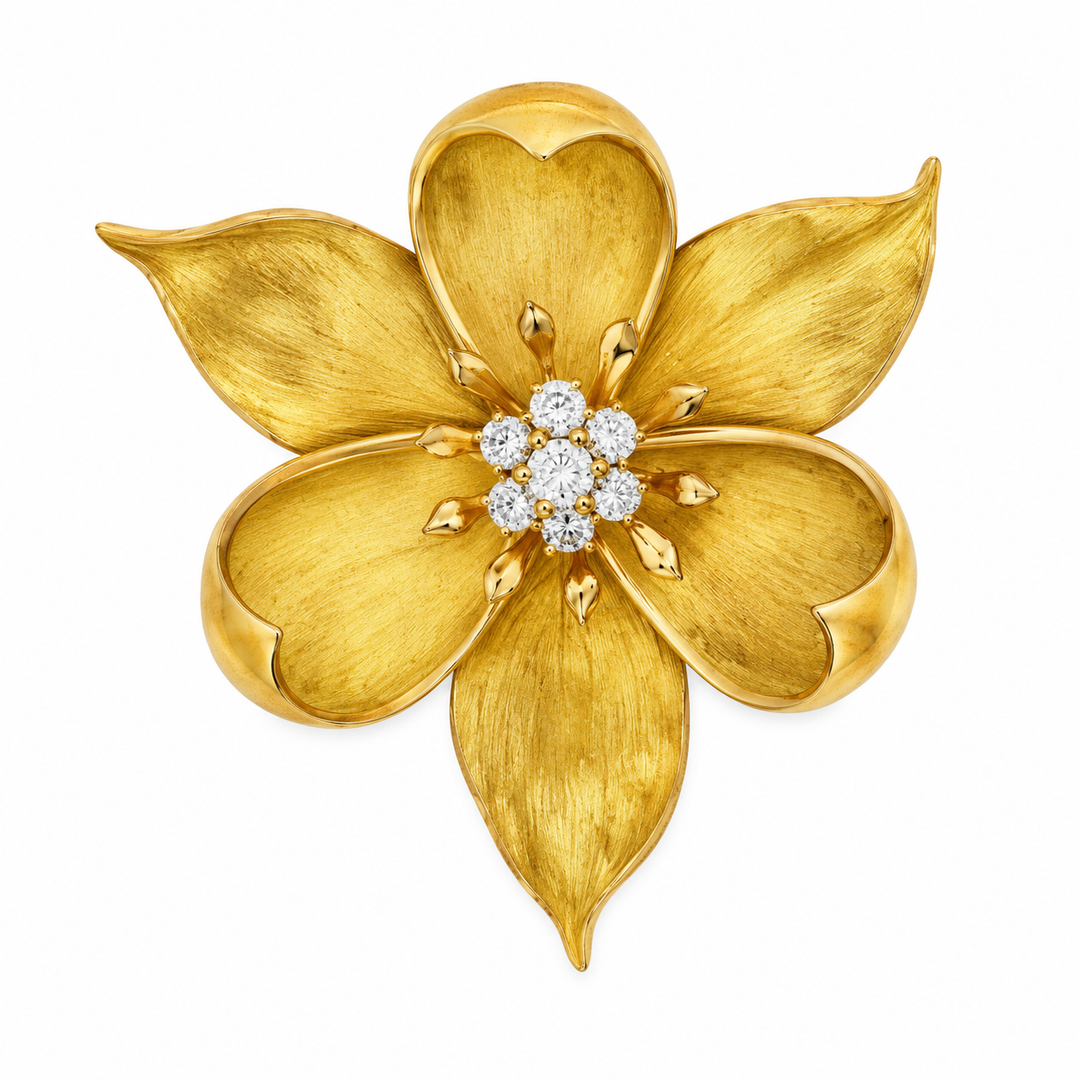 Pre-Owned Tiffany &amp; Co. 0.80 CTW Diamond 18K Yellow Gold Floral Brooch Pin