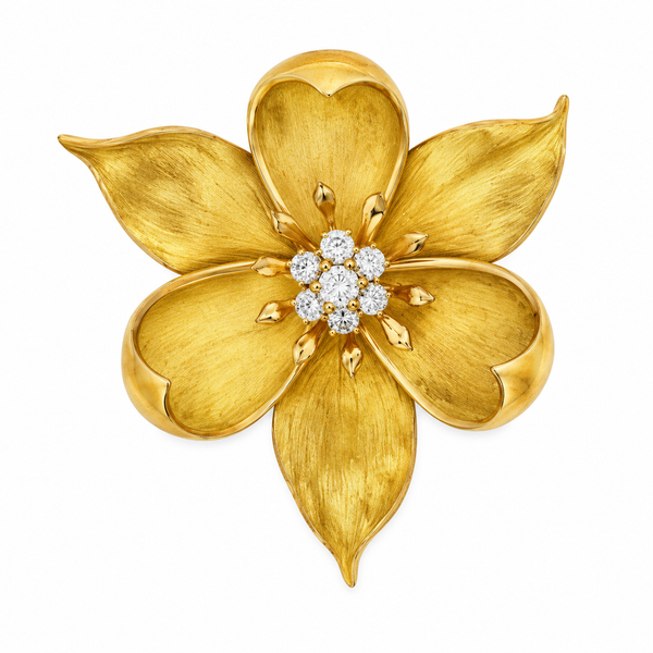 Pre-Owned Tiffany & Co. 0.80 CTW Diamond 18K Yellow Gold Floral Brooch Pin