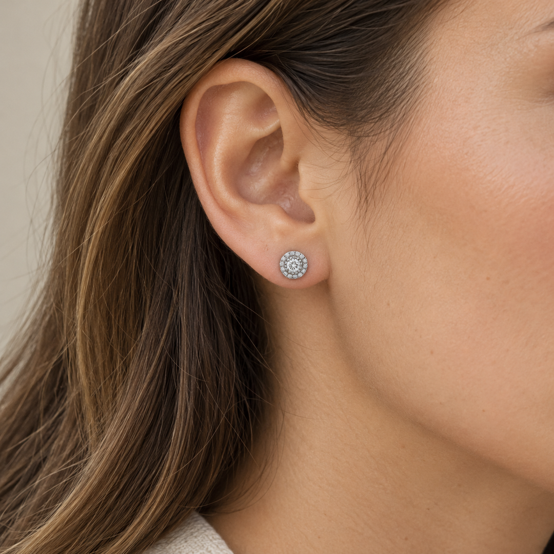 0.29 CTW Diamond Halo Stud Earrings in 18K White Gold