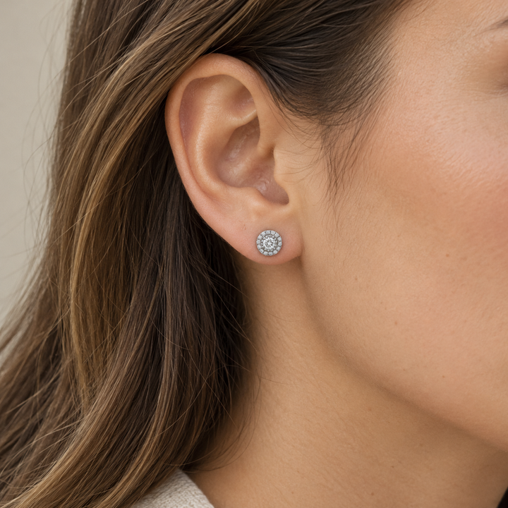 0.29 CTW Diamond Halo Stud Earrings in 18K White Gold
