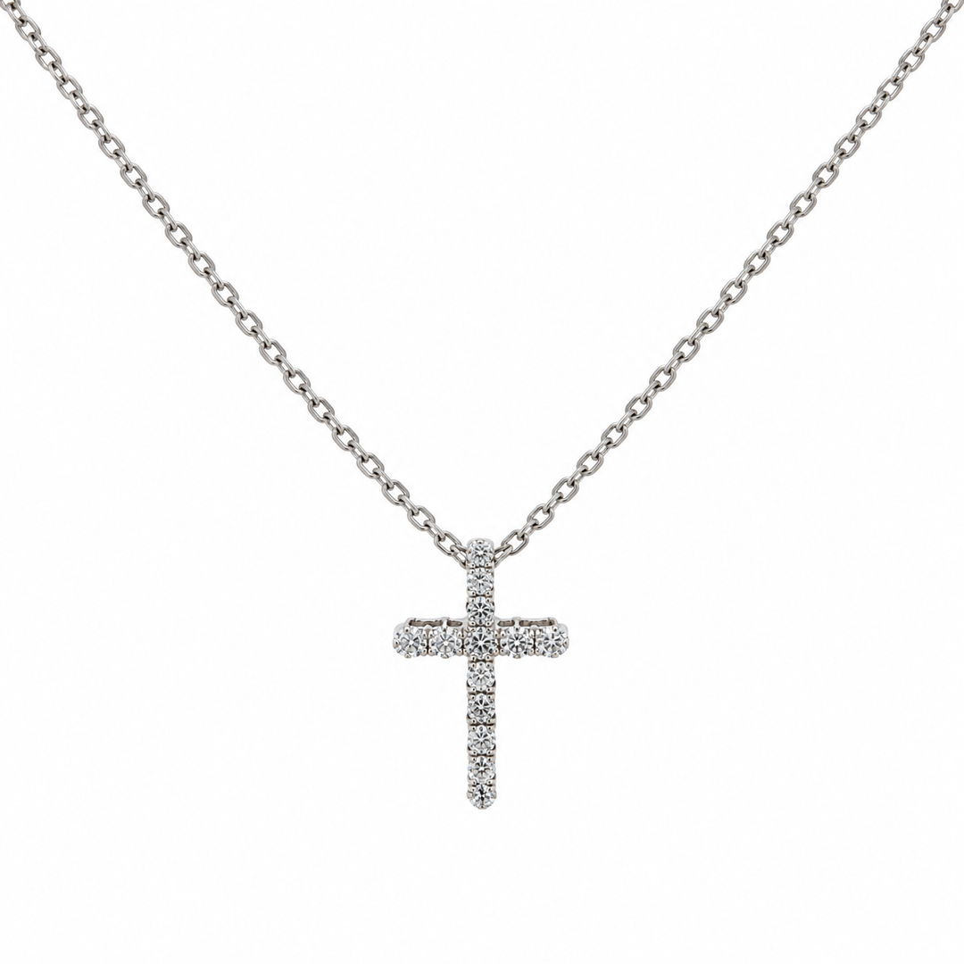 0.15 CTW Diamond Cross Pendant Necklace in 18K White Gold