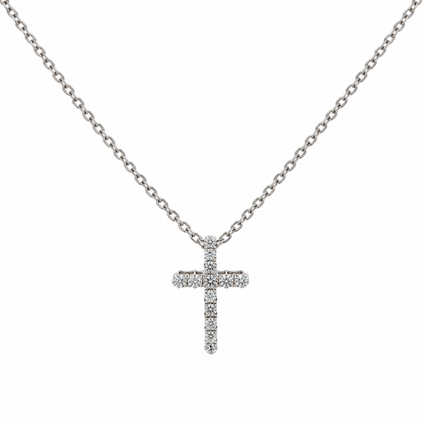 0.15 CTW Diamond Cross Pendant Necklace in 18K White Gold