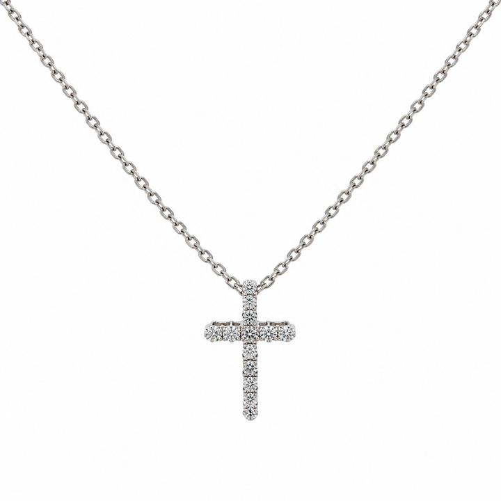 0.15 CTW Diamond Cross Pendant Necklace in 18K White Gold