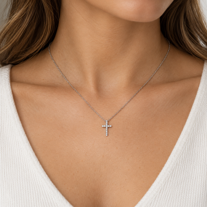 0.15 CTW Diamond Cross Pendant Necklace in 18K White Gold
