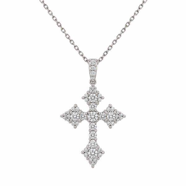0.84 CTW Diamond 18K White Gold Gothic Cross Pendant Necklace