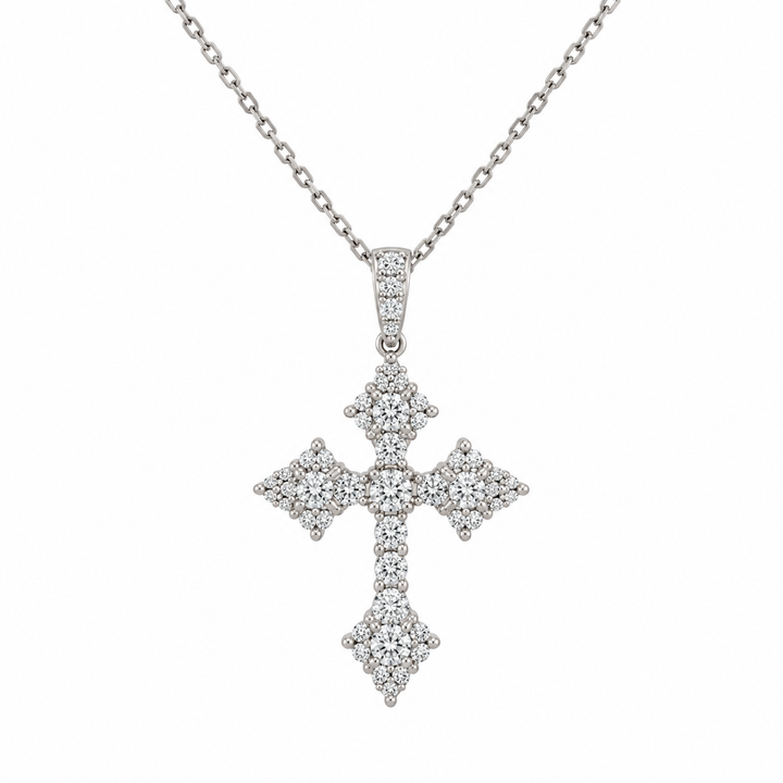 0.84 CTW Diamond 18K White Gold Gothic Cross Pendant Necklace