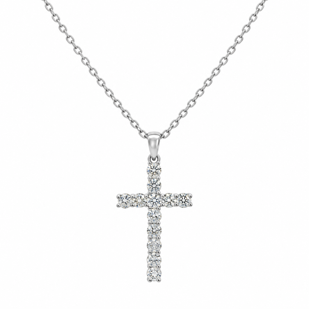 0.69 CTW Diamond 18K White Gold Cross Pendant Necklace