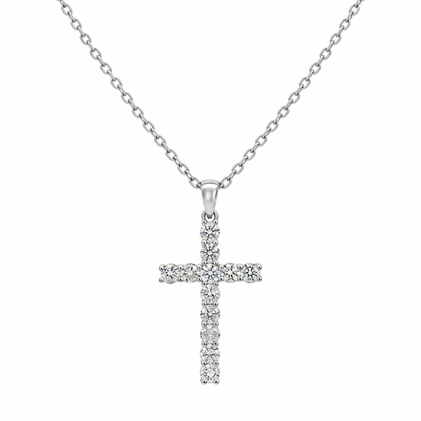 0.69 CTW Diamond 18K White Gold Cross Pendant Necklace