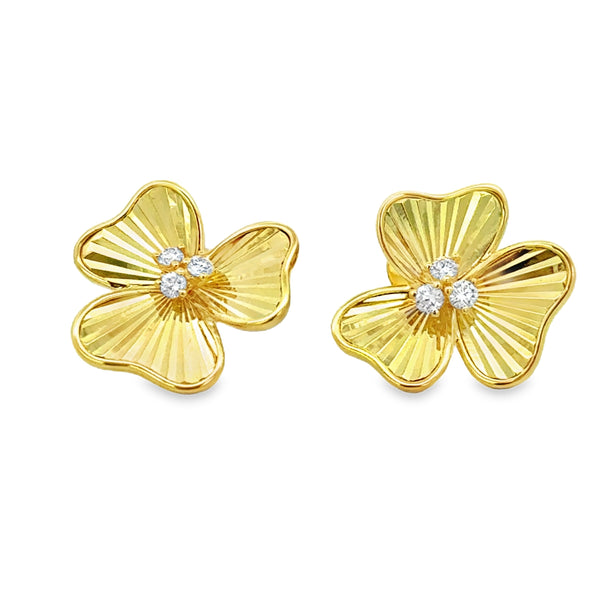 0.11 CTW Diamond 14K Yellow Gold Clover Stud Earrings