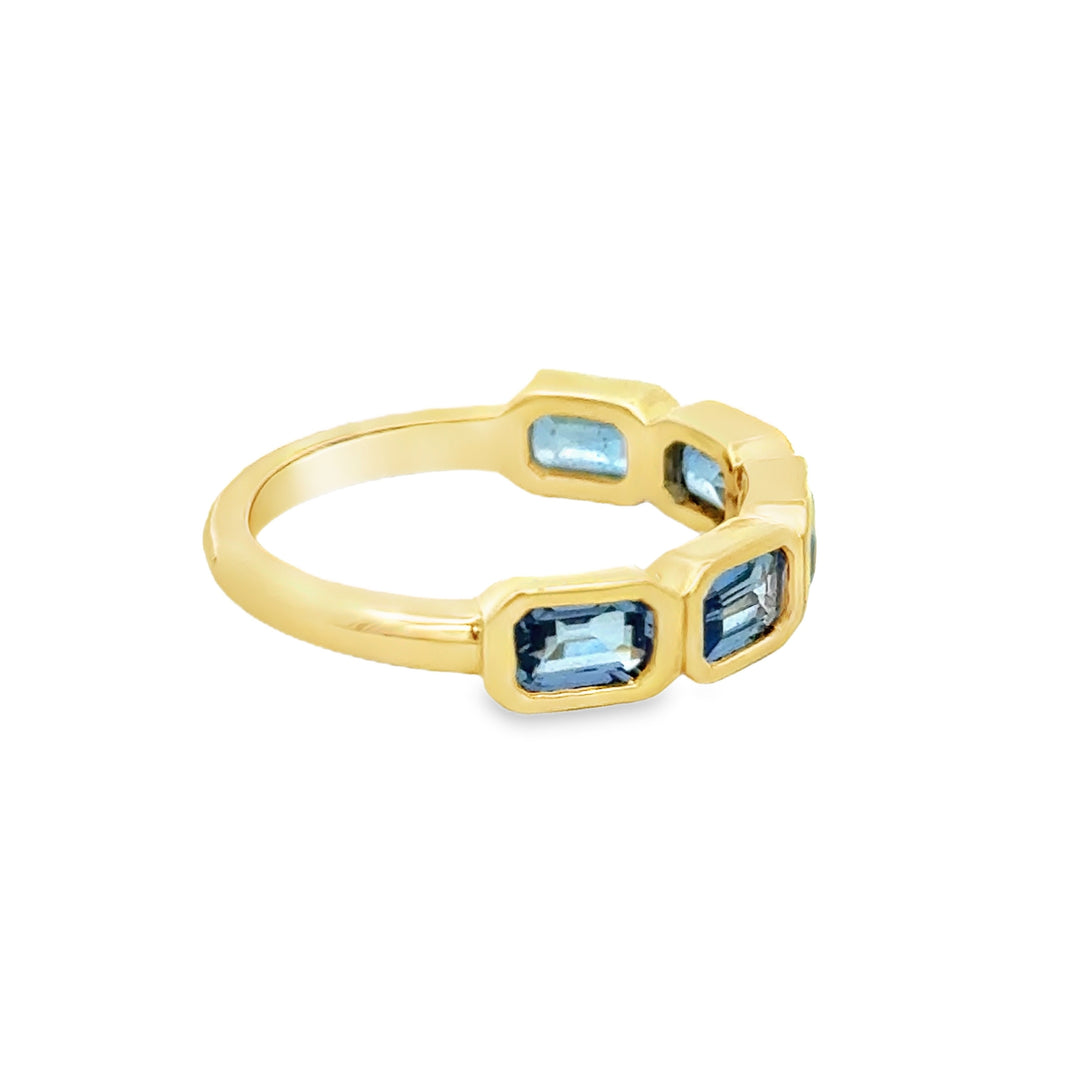 1.96 CTW Emerald-Cut Sapphire 14K Yellow Gold Five-Stone Band Ring