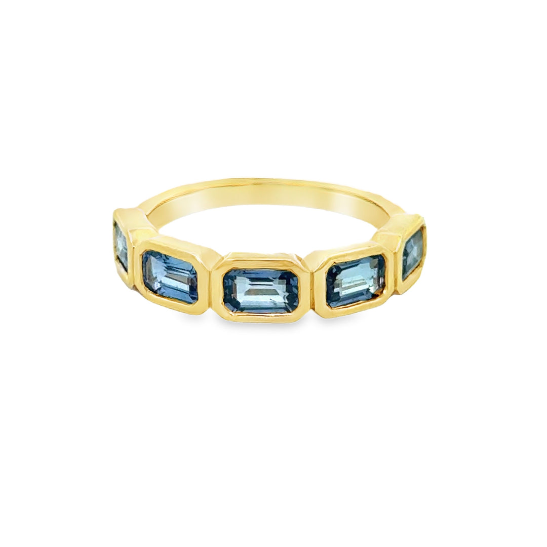 1.96 CTW Emerald-Cut Sapphire 14K Yellow Gold Five-Stone Band Ring