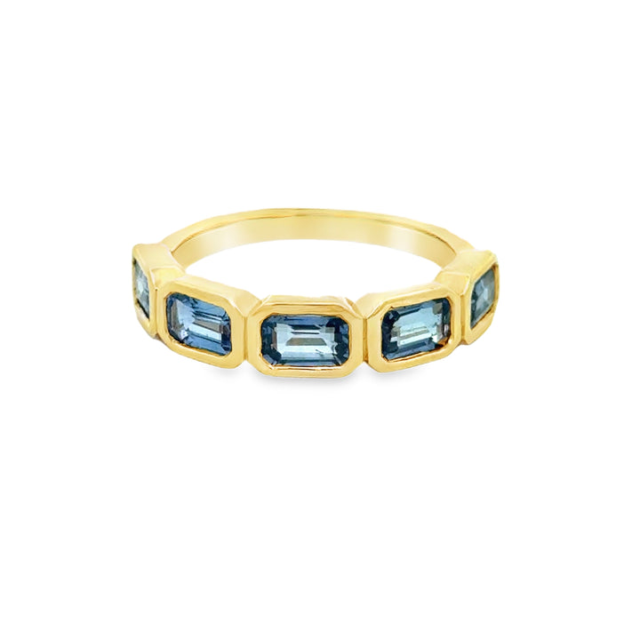 1.96 CTW Emerald-Cut Sapphire 14K Yellow Gold Five-Stone Band Ring