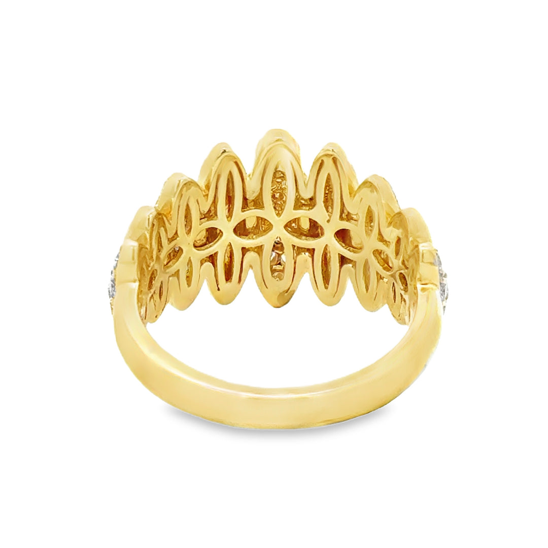 1.04 CTW Diamond 14K Yellow Gold Multi-Row Marquise Statement Ring