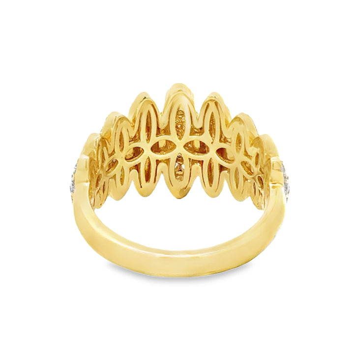 1.04 CTW Diamond 14K Yellow Gold Multi-Row Marquise Statement Ring