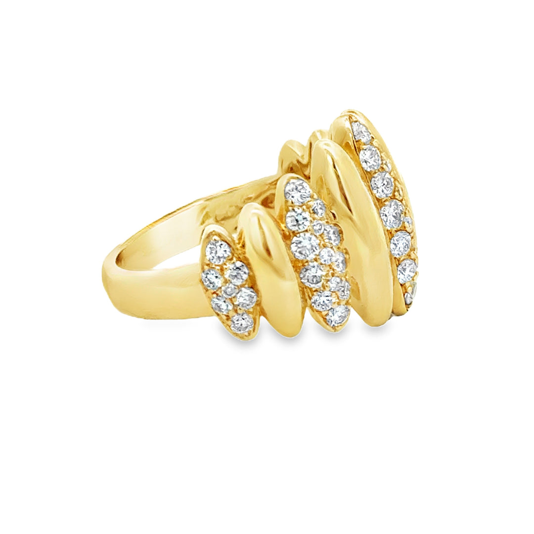 1.04 CTW Diamond 14K Yellow Gold Multi-Row Marquise Statement Ring