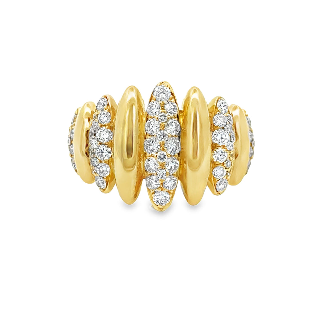 1.04 CTW Diamond 14K Yellow Gold Multi-Row Marquise Statement Ring