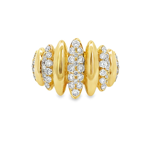 1.04 CTW Diamond 14K Yellow Gold Multi-Row Marquise Statement Ring