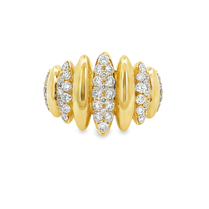 1.04 CTW Diamond 14K Yellow Gold Multi-Row Marquise Statement Ring