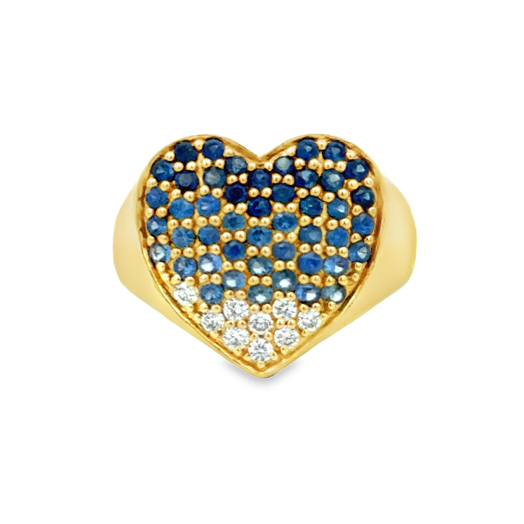 1.10 CTW Sapphire and 0.19 CTW Diamond 14K Yellow Gold Ombré Heart Ring