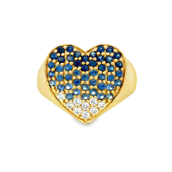 1.10 CTW Sapphire and 0.19 CTW Diamond 14K Yellow Gold Ombré Heart Ring